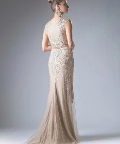 Long Sleeveless Beaded Lace Dress By Cinderella Divine KC1736