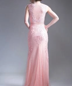 Long Sleeveless Beaded Lace Dress By Cinderella Divine KC1736