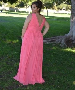 Prom Long Sleeveless V-Neck Dress With Open Back By Poly USA 8408