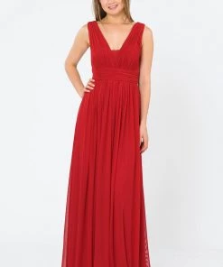 Prom Long Sleeveless V-Neck Dress With Open Back By Poly USA 8408