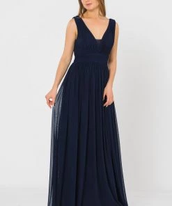 Prom Long Sleeveless V-Neck Dress With Open Back By Poly USA 8408