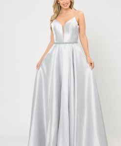 Prom Long Spaghetti Strap Dress With Deep Neckline By Poly USA 8672 43 Prom Long Spaghetti Strap Dress With Deep Neckline By Poly USA 8672