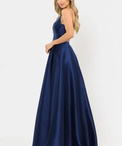 Prom Long Spaghetti Strap Dress With Deep Neckline By Poly USA 8672 35 Prom Long Spaghetti Strap Dress With Deep Neckline By Poly USA 8672