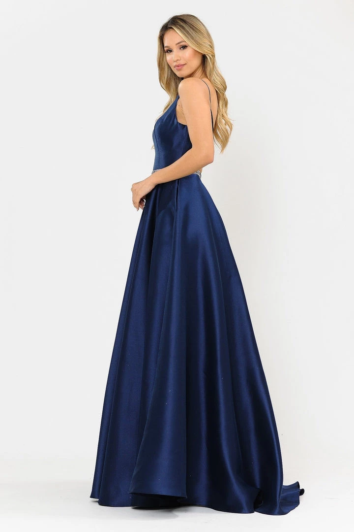 Prom Long Spaghetti Strap Dress With Deep Neckline By Poly USA 8672 9 Prom Long Spaghetti Strap Dress With Deep Neckline By Poly USA 8672