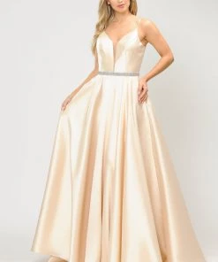Prom Long Spaghetti Strap Dress With Deep Neckline By Poly USA 8672 32 Prom Long Spaghetti Strap Dress With Deep Neckline By Poly USA 8672