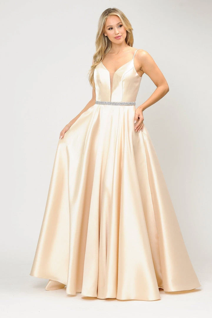 Prom Long Spaghetti Strap Dress With Deep Neckline By Poly USA 8672 6 Prom Long Spaghetti Strap Dress With Deep Neckline By Poly USA 8672