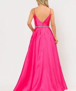 Prom Long Spaghetti Strap Dress With Deep Neckline By Poly USA 8672 38 Prom Long Spaghetti Strap Dress With Deep Neckline By Poly USA 8672