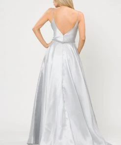 Prom Long Spaghetti Strap Dress With Deep Neckline By Poly USA 8672 44 Prom Long Spaghetti Strap Dress With Deep Neckline By Poly USA 8672