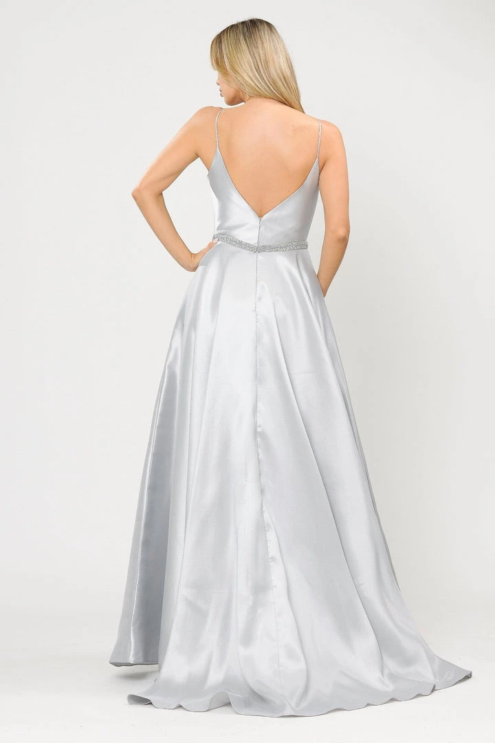 Prom Long Spaghetti Strap Dress With Deep Neckline By Poly USA 8672 18 Prom Long Spaghetti Strap Dress With Deep Neckline By Poly USA 8672