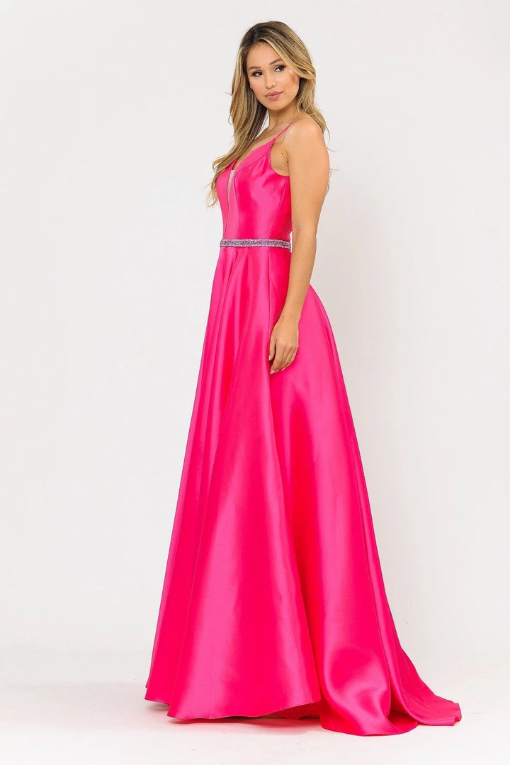 Prom Long Spaghetti Strap Dress With Deep Neckline By Poly USA 8672 15 Prom Long Spaghetti Strap Dress With Deep Neckline By Poly USA 8672