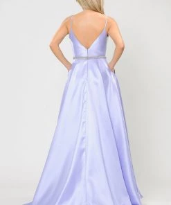 Prom Long Spaghetti Strap Dress With Deep Neckline By Poly USA 8672 54 Prom Long Spaghetti Strap Dress With Deep Neckline By Poly USA 8672