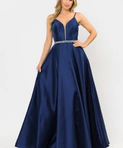 Prom Long Spaghetti Strap Dress With Deep Neckline By Poly USA 8672 36 Prom Long Spaghetti Strap Dress With Deep Neckline By Poly USA 8672