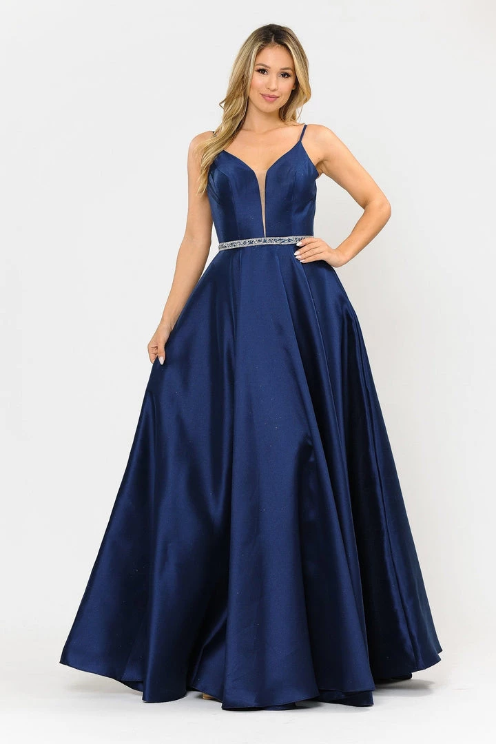 Prom Long Spaghetti Strap Dress With Deep Neckline By Poly USA 8672 10 Prom Long Spaghetti Strap Dress With Deep Neckline By Poly USA 8672