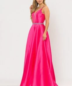 Prom Long Spaghetti Strap Dress With Deep Neckline By Poly USA 8672 39 Prom Long Spaghetti Strap Dress With Deep Neckline By Poly USA 8672