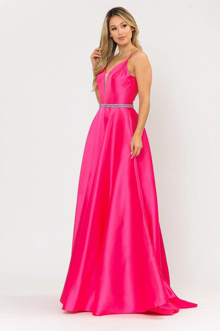 Prom Long Spaghetti Strap Dress With Deep Neckline By Poly USA 8672 13 Prom Long Spaghetti Strap Dress With Deep Neckline By Poly USA 8672