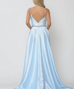 Prom Long Spaghetti Strap Dress With Deep Neckline By Poly USA 8672 52 Prom Long Spaghetti Strap Dress With Deep Neckline By Poly USA 8672