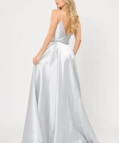 Prom Long Spaghetti Strap Dress With Deep Neckline By Poly USA 8672 45 Prom Long Spaghetti Strap Dress With Deep Neckline By Poly USA 8672