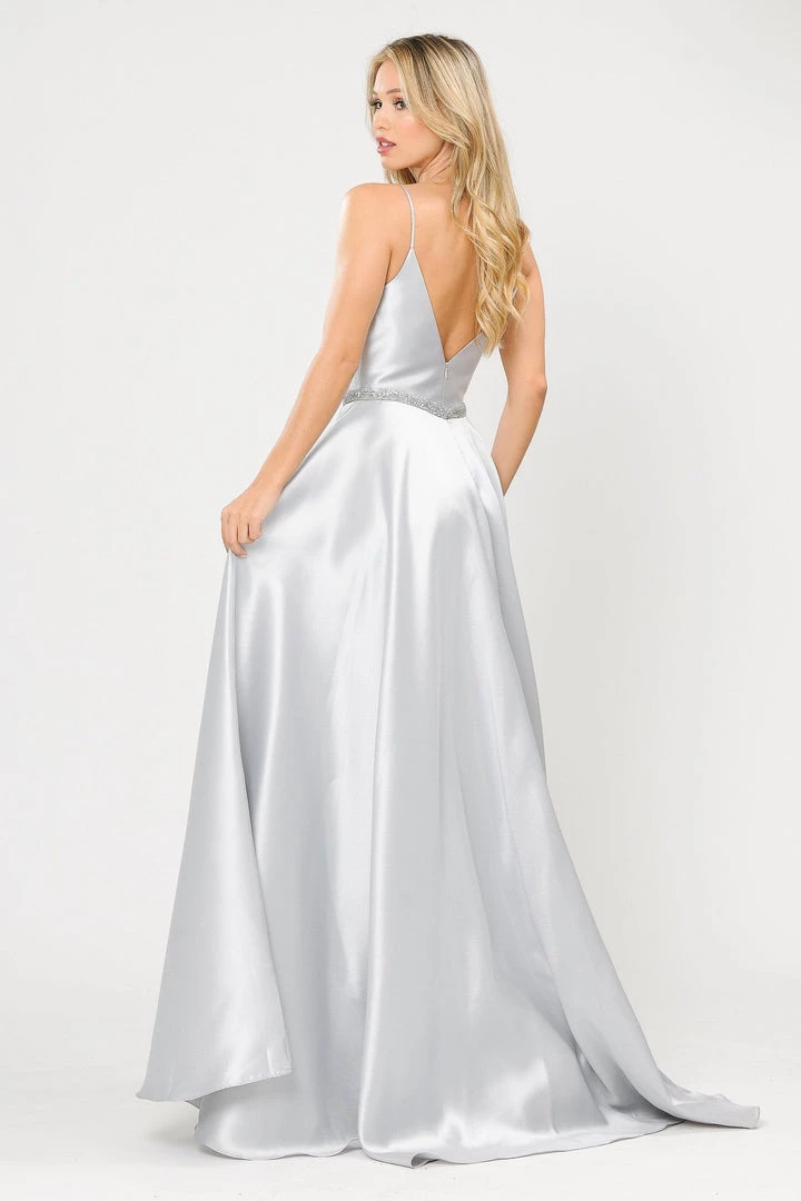 Prom Long Spaghetti Strap Dress With Deep Neckline By Poly USA 8672 19 Prom Long Spaghetti Strap Dress With Deep Neckline By Poly USA 8672