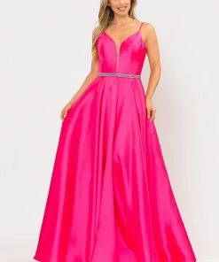 Prom Long Spaghetti Strap Dress With Deep Neckline By Poly USA 8672 40 Prom Long Spaghetti Strap Dress With Deep Neckline By Poly USA 8672