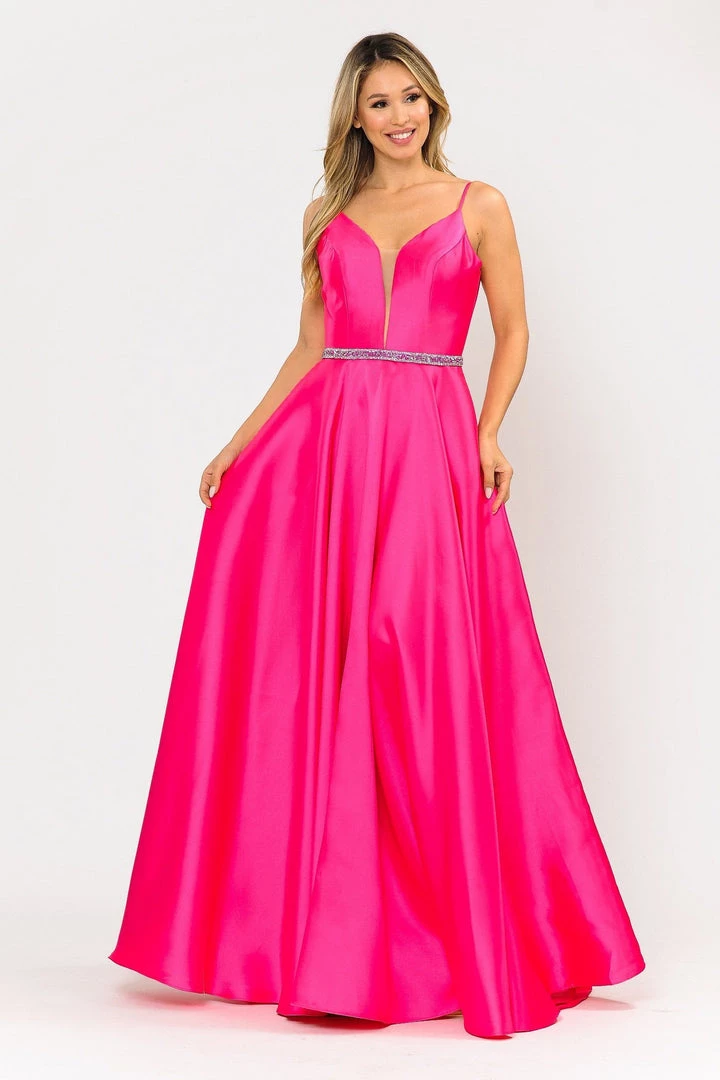 Prom Long Spaghetti Strap Dress With Deep Neckline By Poly USA 8672 14 Prom Long Spaghetti Strap Dress With Deep Neckline By Poly USA 8672