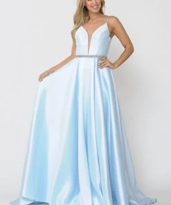Prom Long Spaghetti Strap Dress With Deep Neckline By Poly USA 8672 53 Prom Long Spaghetti Strap Dress With Deep Neckline By Poly USA 8672