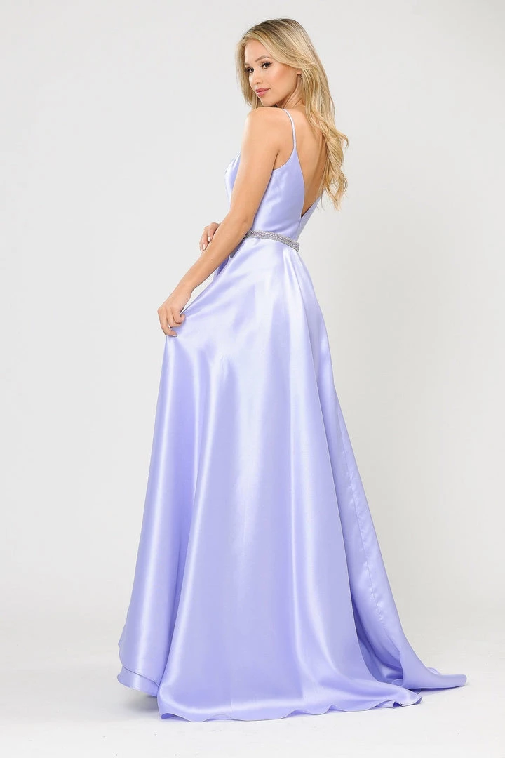 Prom Long Spaghetti Strap Dress With Deep Neckline By Poly USA 8672 21 Prom Long Spaghetti Strap Dress With Deep Neckline By Poly USA 8672