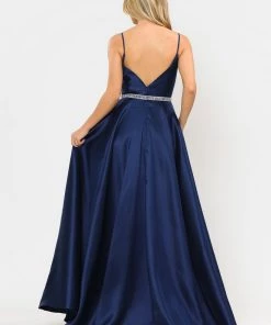 Prom Long Spaghetti Strap Dress With Deep Neckline By Poly USA 8672 34 Prom Long Spaghetti Strap Dress With Deep Neckline By Poly USA 8672