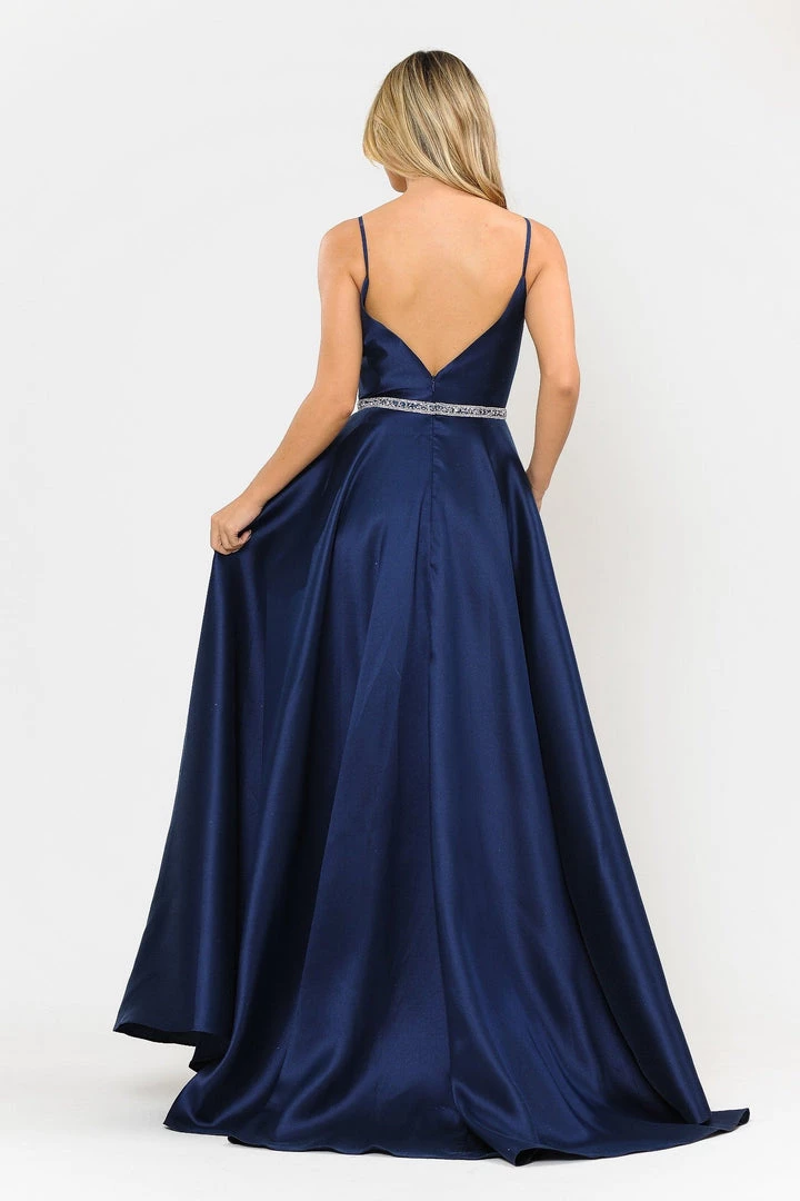 Prom Long Spaghetti Strap Dress With Deep Neckline By Poly USA 8672 8 Prom Long Spaghetti Strap Dress With Deep Neckline By Poly USA 8672