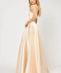 Prom Long Spaghetti Strap Dress With Deep Neckline By Poly USA 8672 31 Prom Long Spaghetti Strap Dress With Deep Neckline By Poly USA 8672