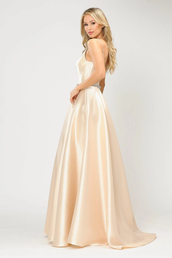 Prom Long Spaghetti Strap Dress With Deep Neckline By Poly USA 8672 5 Prom Long Spaghetti Strap Dress With Deep Neckline By Poly USA 8672