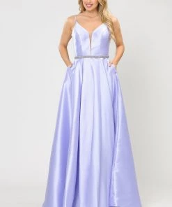 Prom Long Spaghetti Strap Dress With Deep Neckline By Poly USA 8672 49 Prom Long Spaghetti Strap Dress With Deep Neckline By Poly USA 8672