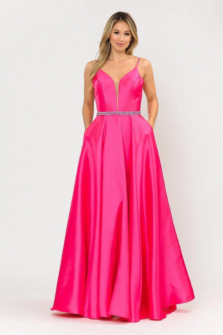 Prom Long Spaghetti Strap Dress With Deep Neckline By Poly USA 8672 11 Prom Long Spaghetti Strap Dress With Deep Neckline By Poly USA 8672
