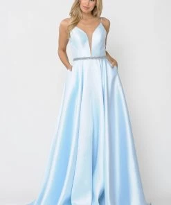 Prom Long Spaghetti Strap Dress With Deep Neckline By Poly USA 8672 50 Prom Long Spaghetti Strap Dress With Deep Neckline By Poly USA 8672