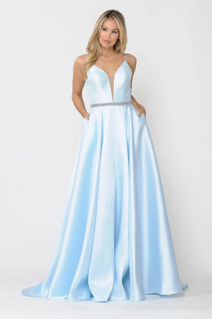 Prom Long Spaghetti Strap Dress With Deep Neckline By Poly USA 8672 24 Prom Long Spaghetti Strap Dress With Deep Neckline By Poly USA 8672