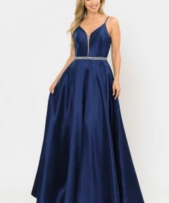 Prom Long Spaghetti Strap Dress With Deep Neckline By Poly USA 8672 33 Prom Long Spaghetti Strap Dress With Deep Neckline By Poly USA 8672