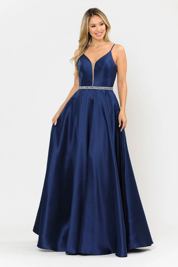 Prom Long Spaghetti Strap Dress With Deep Neckline By Poly USA 8672 7 Prom Long Spaghetti Strap Dress With Deep Neckline By Poly USA 8672