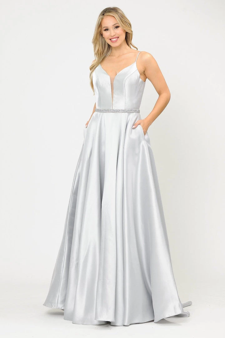 Prom Long Spaghetti Strap Dress With Deep Neckline By Poly USA 8672 16 Prom Long Spaghetti Strap Dress With Deep Neckline By Poly USA 8672