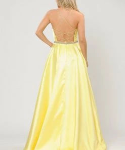 Prom Long Square Neck Dress With Corset Back By Poly USA 8684