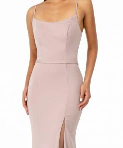 Long Square Neck Jersey Dress With Side Slit By Elizabeth K GL2670
