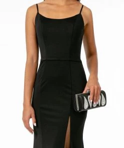 Long Square Neck Jersey Dress With Side Slit By Elizabeth K GL2670