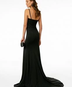 Long Square Neck Jersey Dress With Side Slit By Elizabeth K GL2670