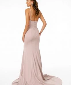 Long Square Neck Jersey Dress With Side Slit By Elizabeth K GL2670