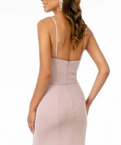 Long Square Neck Jersey Dress With Side Slit By Elizabeth K GL2670