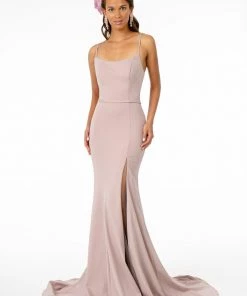 Long Square Neck Jersey Dress With Side Slit By Elizabeth K GL2670
