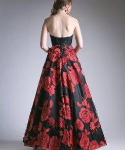 Prom Long Strapless Floral Print Dress By Cinderella Divine KC1788 6 Prom Long Strapless Floral Print Dress By Cinderella Divine KC1788