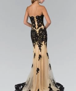 Long Strapless Dress With Beaded Floral Lace By Elizabeth K GL2005
