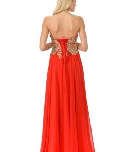 Long Strapless Dress With Beaded Lace Applique By Lenovia 8103 10 Long Strapless Dress With Beaded Lace Applique By Lenovia 8103