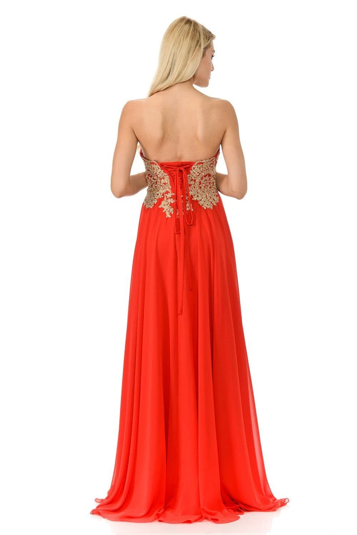 Long Strapless Dress With Beaded Lace Applique By Lenovia 8103 5 Long Strapless Dress With Beaded Lace Applique By Lenovia 8103