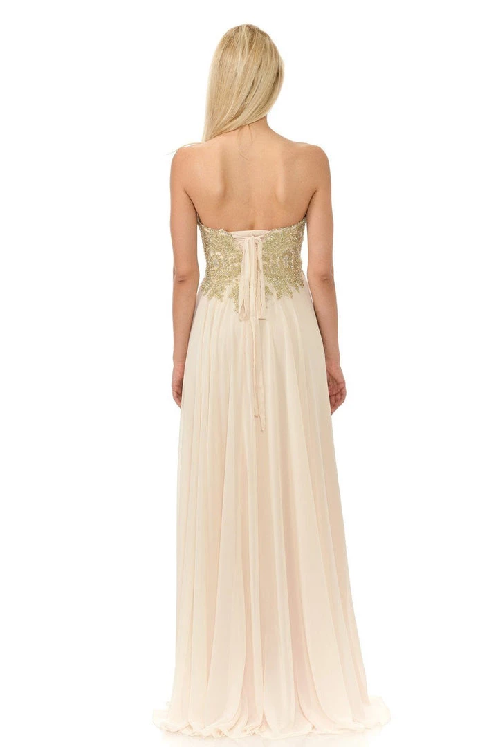 Long Strapless Dress With Beaded Lace Applique By Lenovia 8103 8 Long Strapless Dress With Beaded Lace Applique By Lenovia 8103