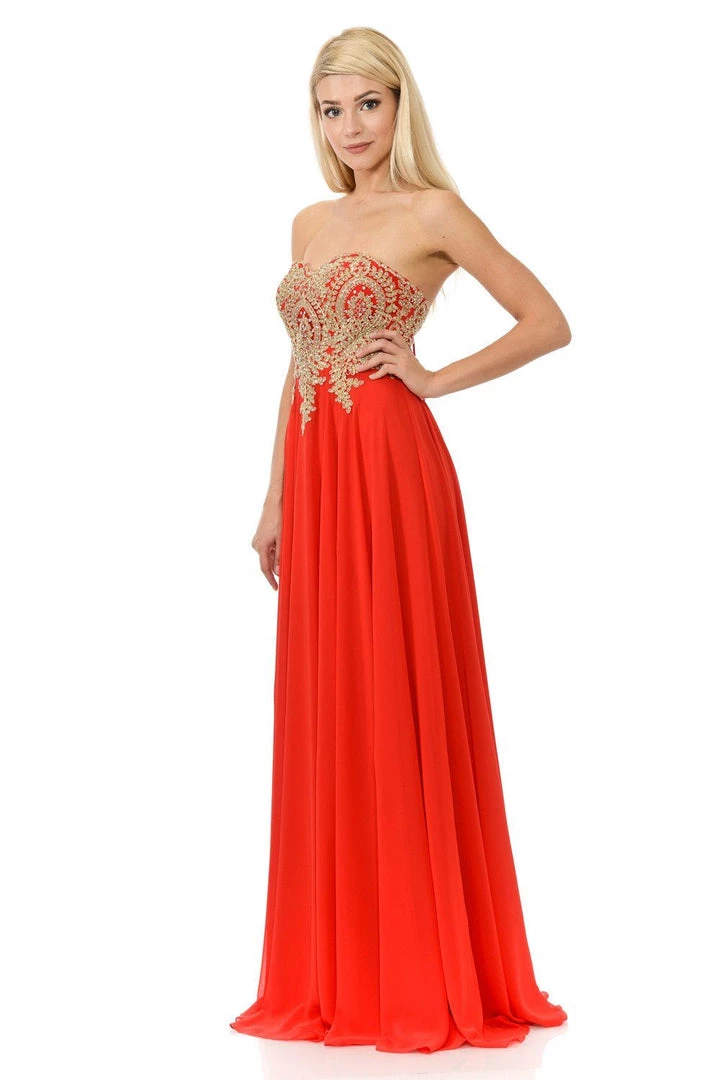 Long Strapless Dress With Beaded Lace Applique By Lenovia 8103 4 Long Strapless Dress With Beaded Lace Applique By Lenovia 8103